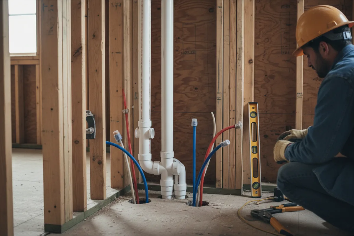 Drain and supply rough-in during Leak Detection in Greensboro
